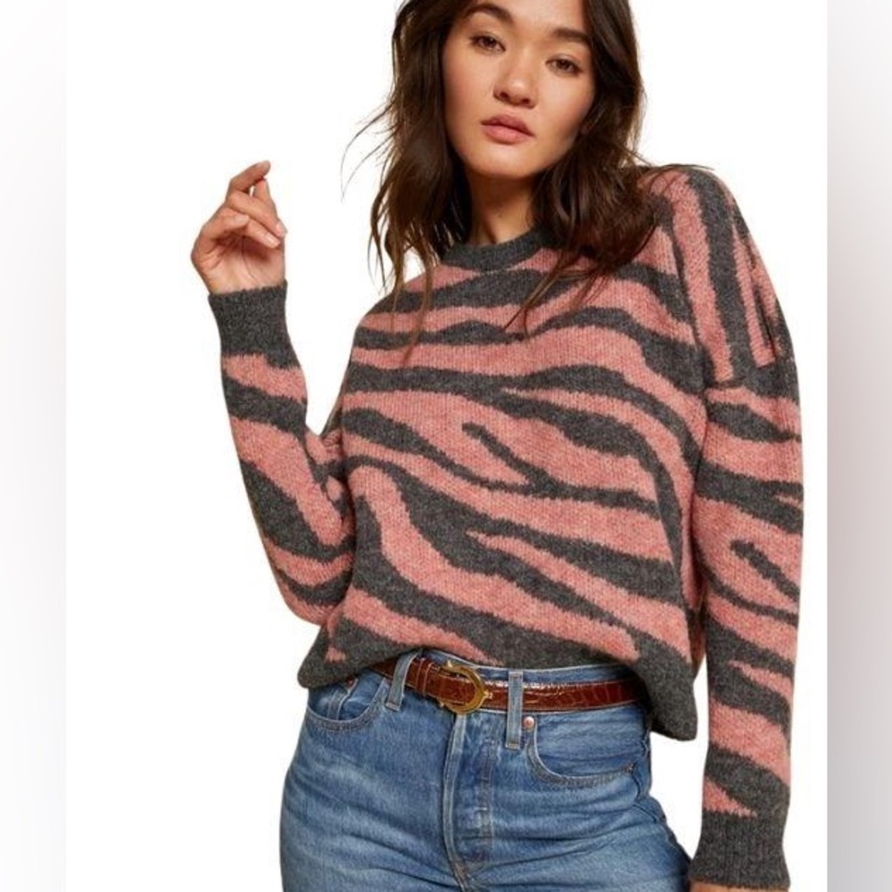 Nation LTD Zebra Crewneck Sweater Size Small